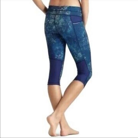 ATHLETA | Be Free Splatter Cropped Leggings Knicker Length Blue Women’s Size S - Picture 14 of 14